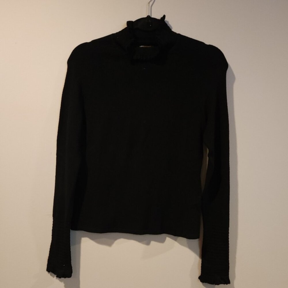 BCBGMAXAZRIA black mock ruffled turtleneck sweater size Medium